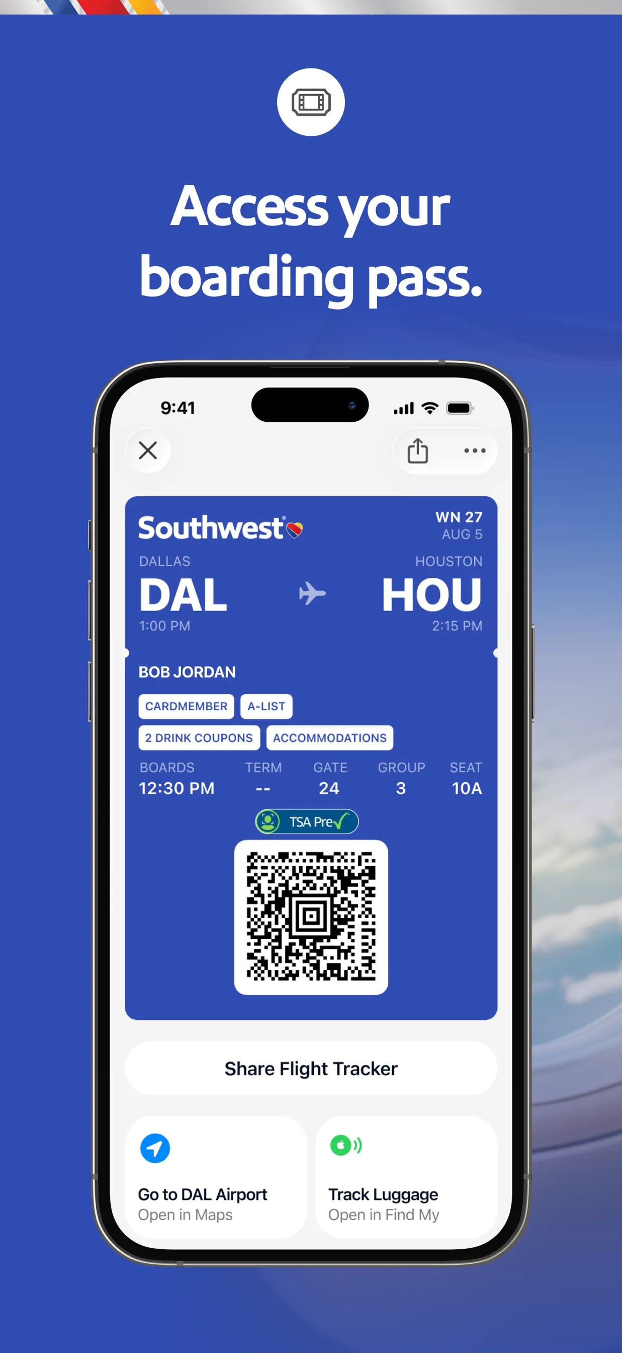 Southwest app mobile boarding pass