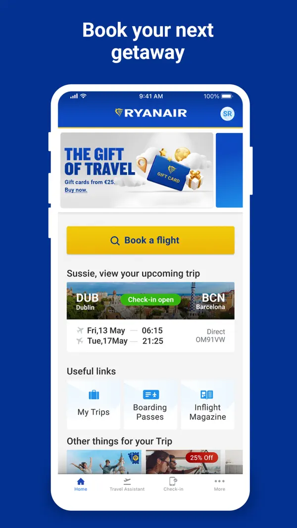 Ryanair app flight search screen