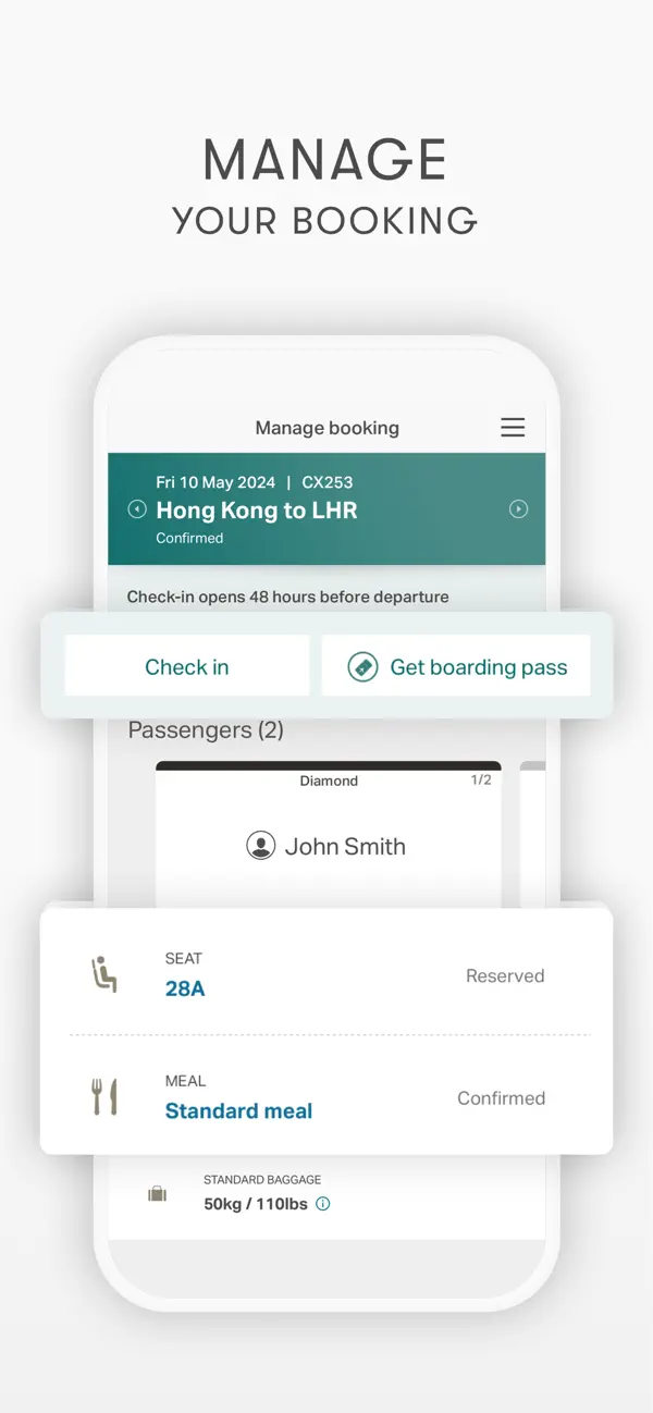 Cathay Pacific app manage booking screen