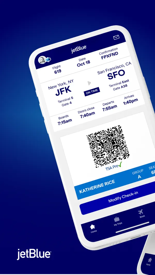 JetBlue app mobile boarding pass screen