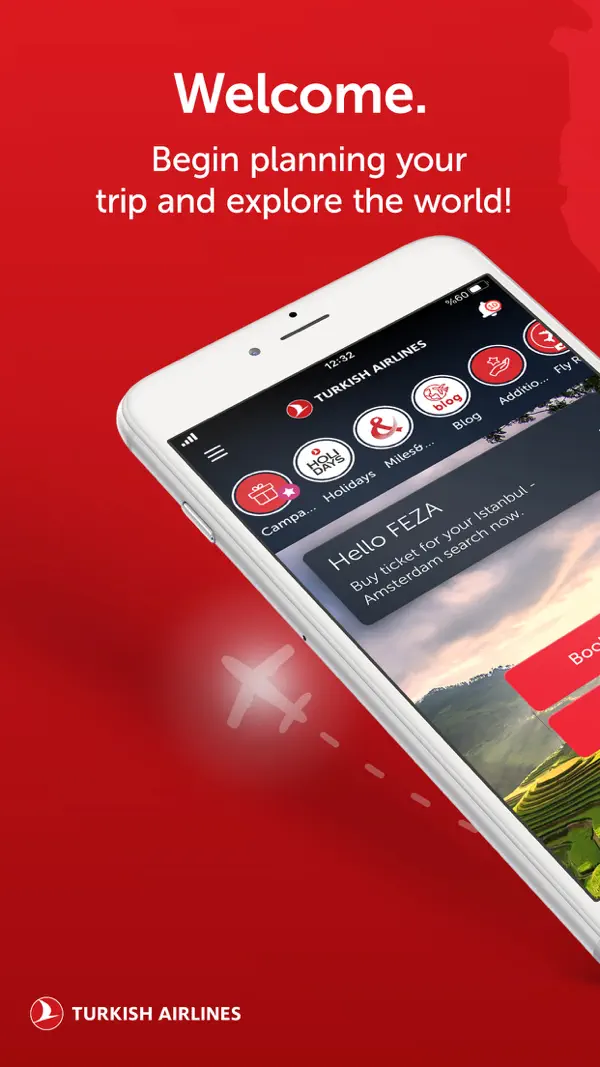 Turkish Airlines app home screen
