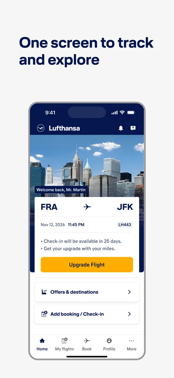 Lufthansa app travel overview screen