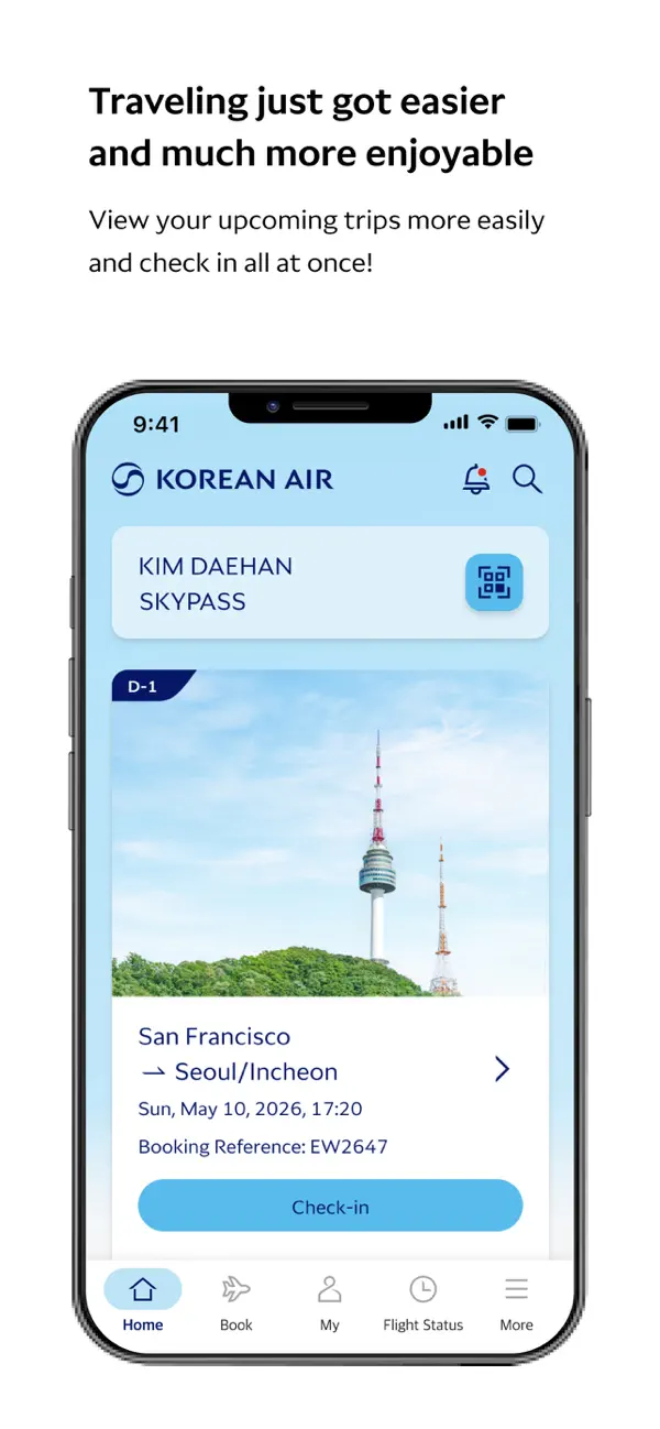 Korean Air app upcoming trip screen