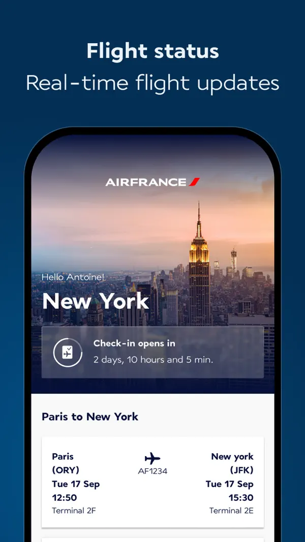 Air France app flight status screen
